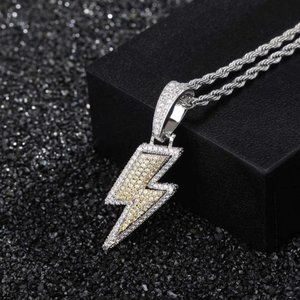 18K Gold Lightning Bolt Chain Necklace Iced Out 24in